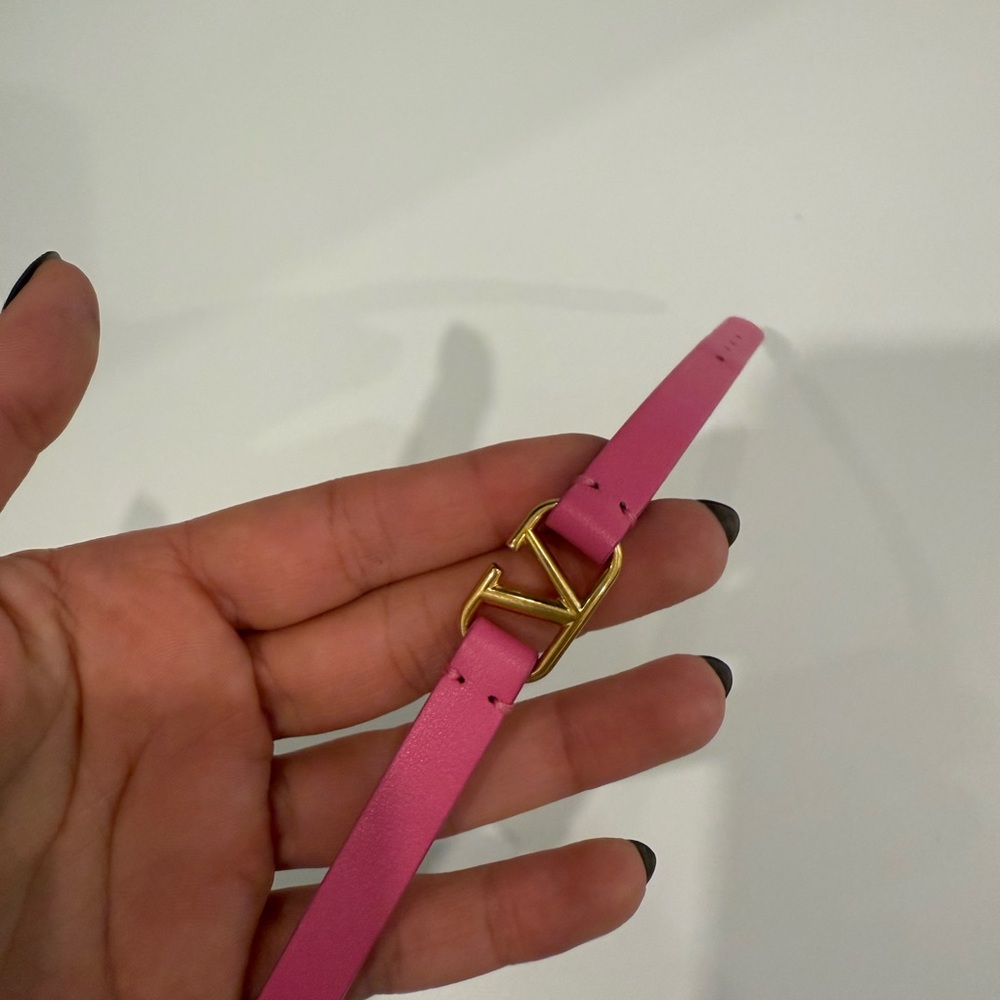 Valentino Pink Leather Belt with Gold Buckle